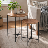 Set of 2 Round Nesting Tables – Finish Coffee & Side Tables with Metal Frame