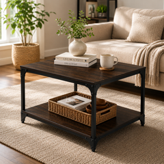 Modern Coffee Table with Storage Shelf – Wooden Finish Coffee Table for Living Room