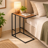 C-Shaped Side Table with Metal Frame –Laptop & Sofa Table for Living Room