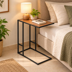 C-Shaped Side Table with Metal Frame –Laptop & Sofa Table for Living Room