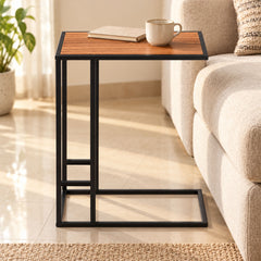 C-Shaped Side Table with Metal Frame –Laptop & Sofa Table for Living Room