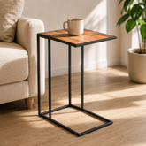 C-Shaped Side Table with Metal Frame –Laptop & Sofa Table for Living Room