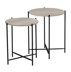 Set of 2 Round Nesting Tables – Finish Coffee & Side Tables with Metal Frame