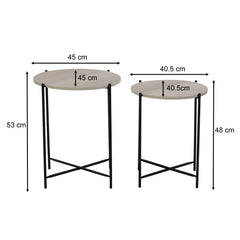 Set of 2 Round Nesting Tables – Finish Coffee & Side Tables with Metal Frame