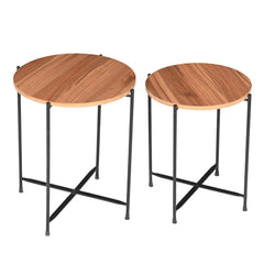 Set of 2 Round Nesting Tables – Finish Coffee & Side Tables with Metal Frame