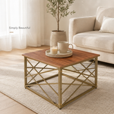 Modern Square Coffee Table with Metal Frame – Finish Center Table for Living Room