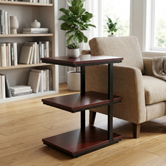 3-Tier Corner Display Shelf with Metal Frame – Mahogany Finish Storage Stand