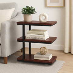 3-Tier Corner Display Shelf with Metal Frame – Mahogany Finish Storage Stand