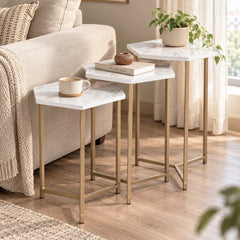 Set of 3 Nesting Table with Metal Frame – Multipurpose Seating Table
