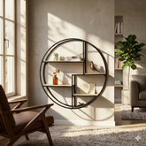 Round Display Shelf Unit with Metal Frame – Storage Shelf