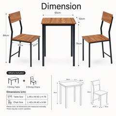 2-Seater Square Dining Table Set with Chairs – Finish Compact Dining Set