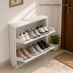 2-Tier Wall-Mounted Metal Shoe Rack – Large Size Shoe Storage Organizer