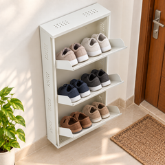 3-Tier Wall-Mounted Metal Vertical Shoe Rack with Slot Storage – Compact Shoe Organizer