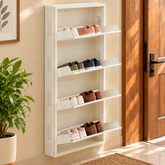 4-Tier Wall-Mounted Vertical Metal Shoe Rack with Slot Storage – Large Shoe Organizer