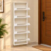 Wall-Mounted Metal Shoe Rack – Slim 5-Tier Space-Saving Entryway Organizer