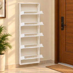 Wall-Mounted Metal Shoe Rack – Slim 5-Tier Space-Saving Entryway Organizer