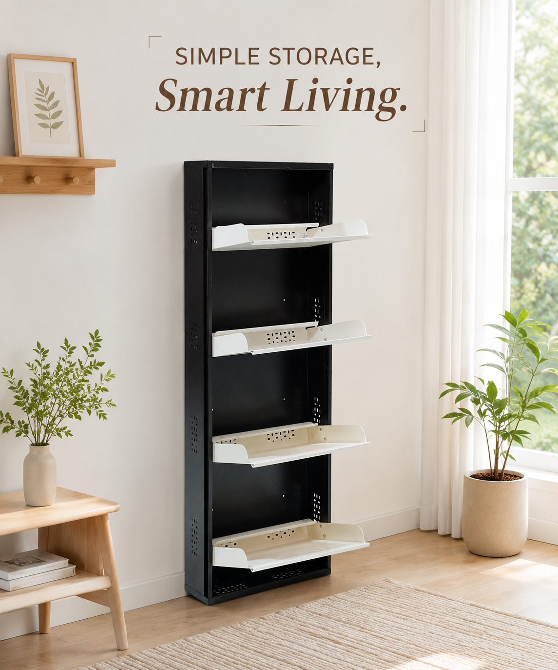 4-Tier Wall-Mounted Vertical Metal Shoe Rack with Slot Storage – Large Shoe Organizer