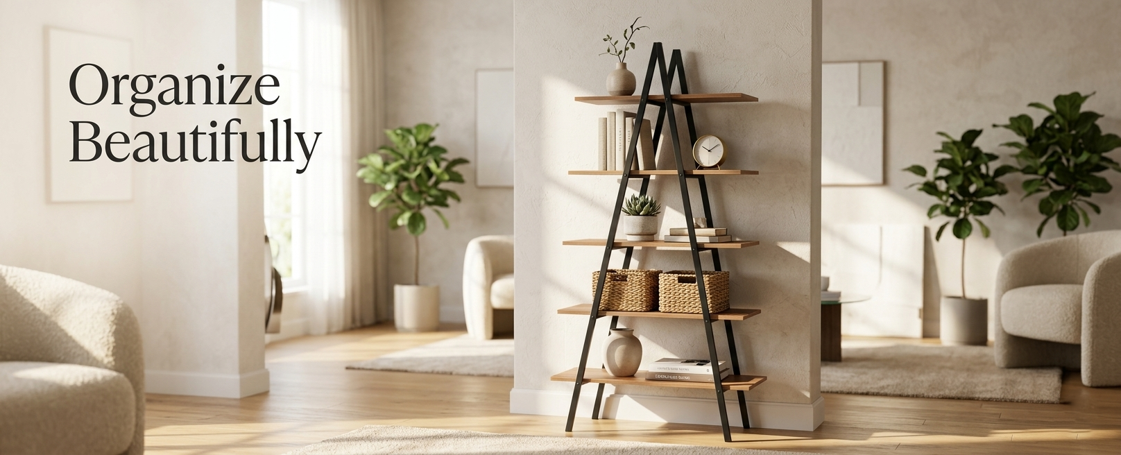 Leaning Ladder Shelf Rack – Multi-Tier Display Stand