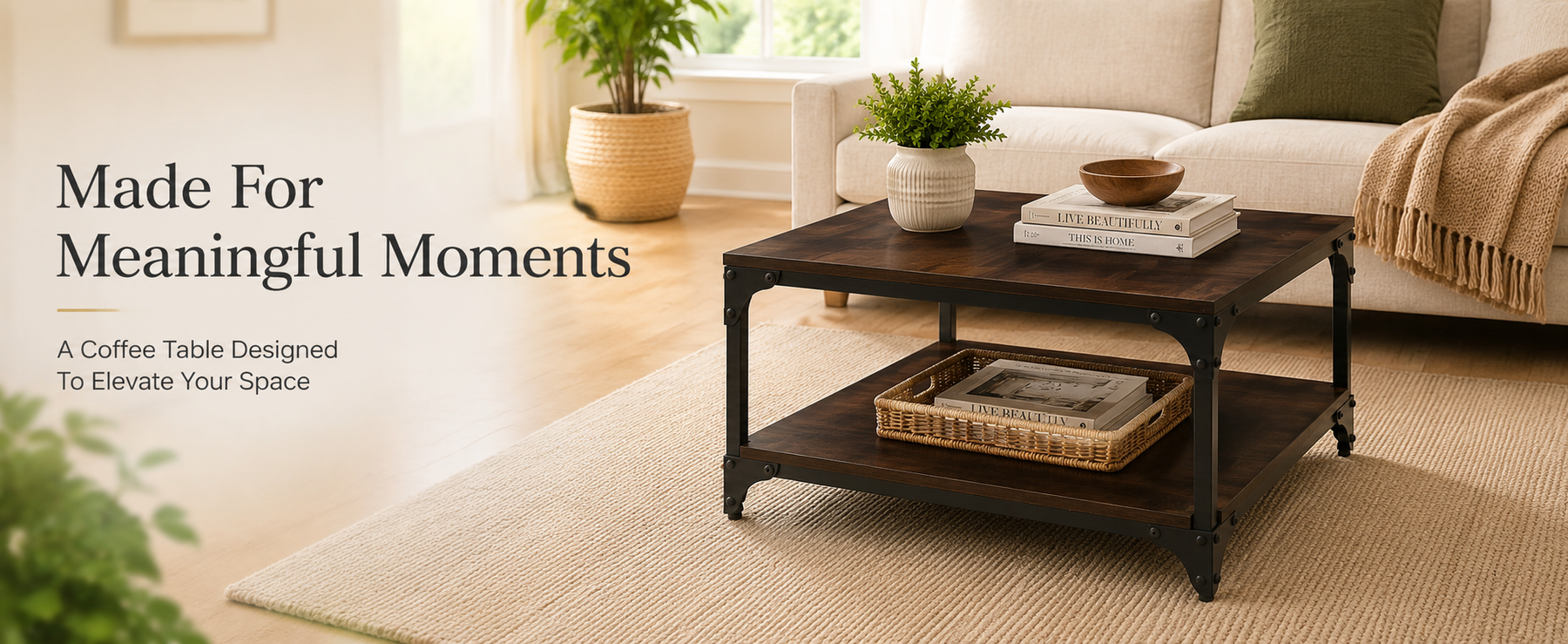 Modern Coffee Table with Storage Shelf – Wooden Finish Coffee Table for Living Room