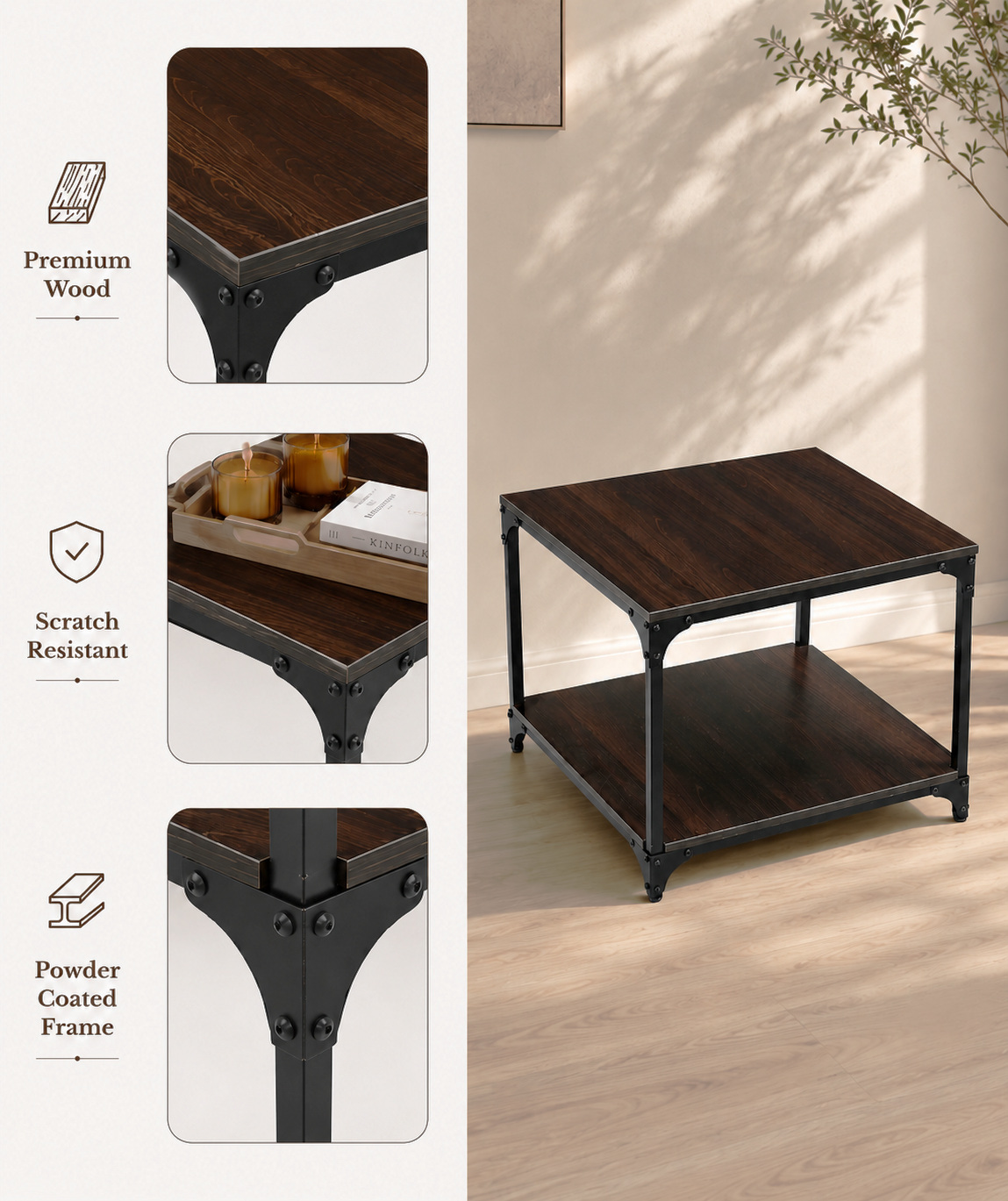 Modern Coffee Table with Storage Shelf – Wooden Finish Coffee Table for Living Room