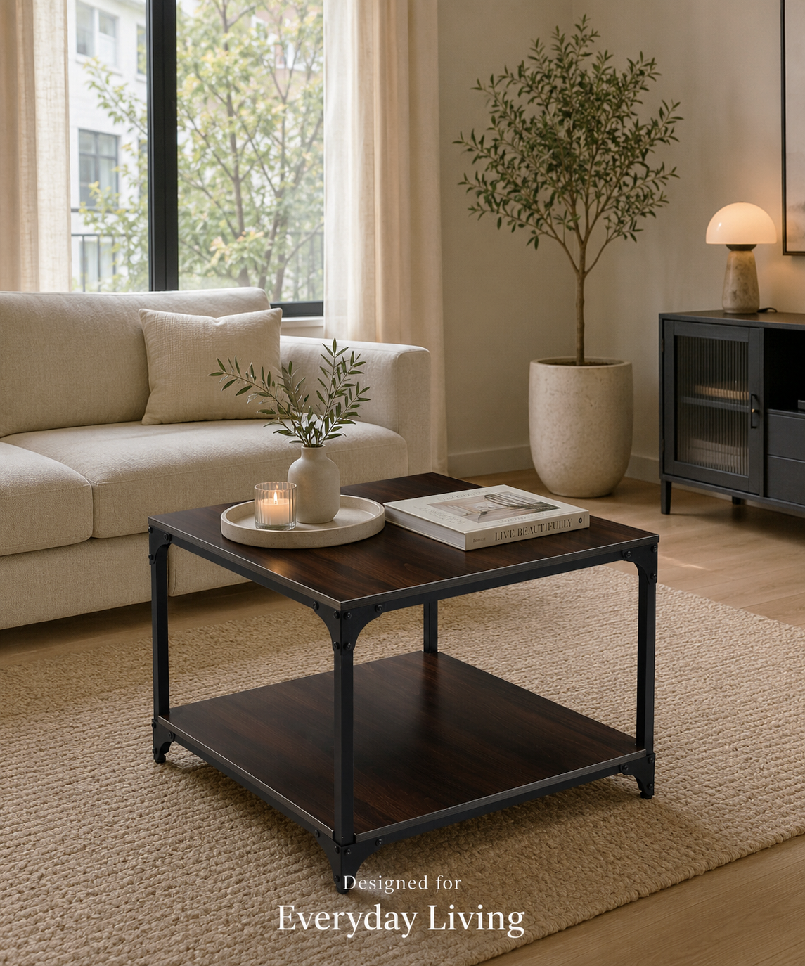 Modern Coffee Table with Storage Shelf – Wooden Finish Coffee Table for Living Room