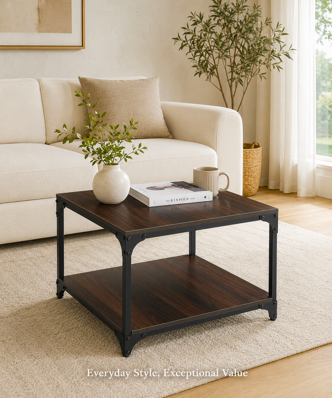 Modern Coffee Table with Storage Shelf – Wooden Finish Coffee Table for Living Room