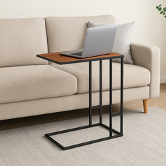 C-Shaped Side Table with Metal Frame –Laptop & Sofa Table for Living Room