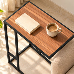 C-Shaped Side Table with Metal Frame –Laptop & Sofa Table for Living Room