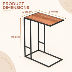 C-Shaped Side Table with Metal Frame –Laptop & Sofa Table for Living Room