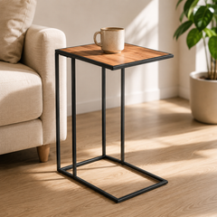 C-Shaped Side Table with Metal Frame –Laptop & Sofa Table for Living Room
