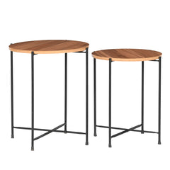Set of 2 Round Nesting Tables – Finish Coffee & Side Tables with Metal Frame