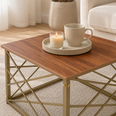 Modern Square Coffee Table with Metal Frame –  Finish Center Table for Living Room