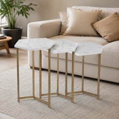 Set of 3 Nesting Table with Metal Frame – Multipurpose Seating Table