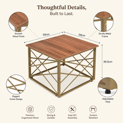 Modern Square Coffee Table with Metal Frame –  Finish Center Table for Living Room