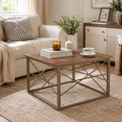 Modern Square Coffee Table with Metal Frame –  Finish Center Table for Living Room