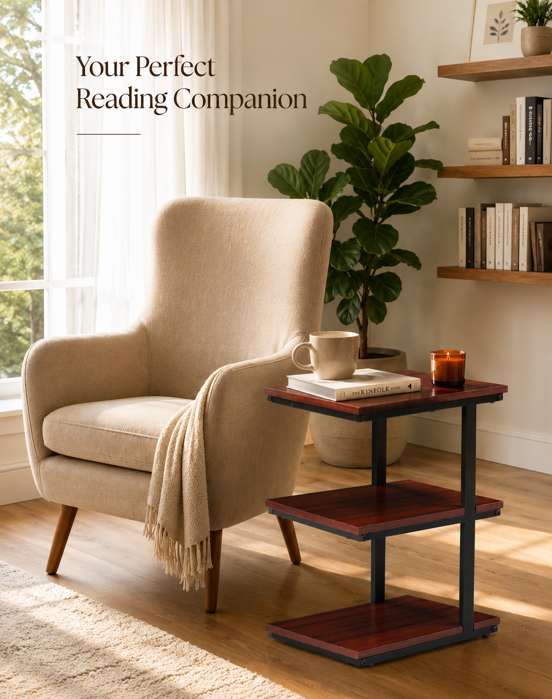 3-Tier Corner Display Shelf with Metal Frame – Mahogany Finish Storage Stand