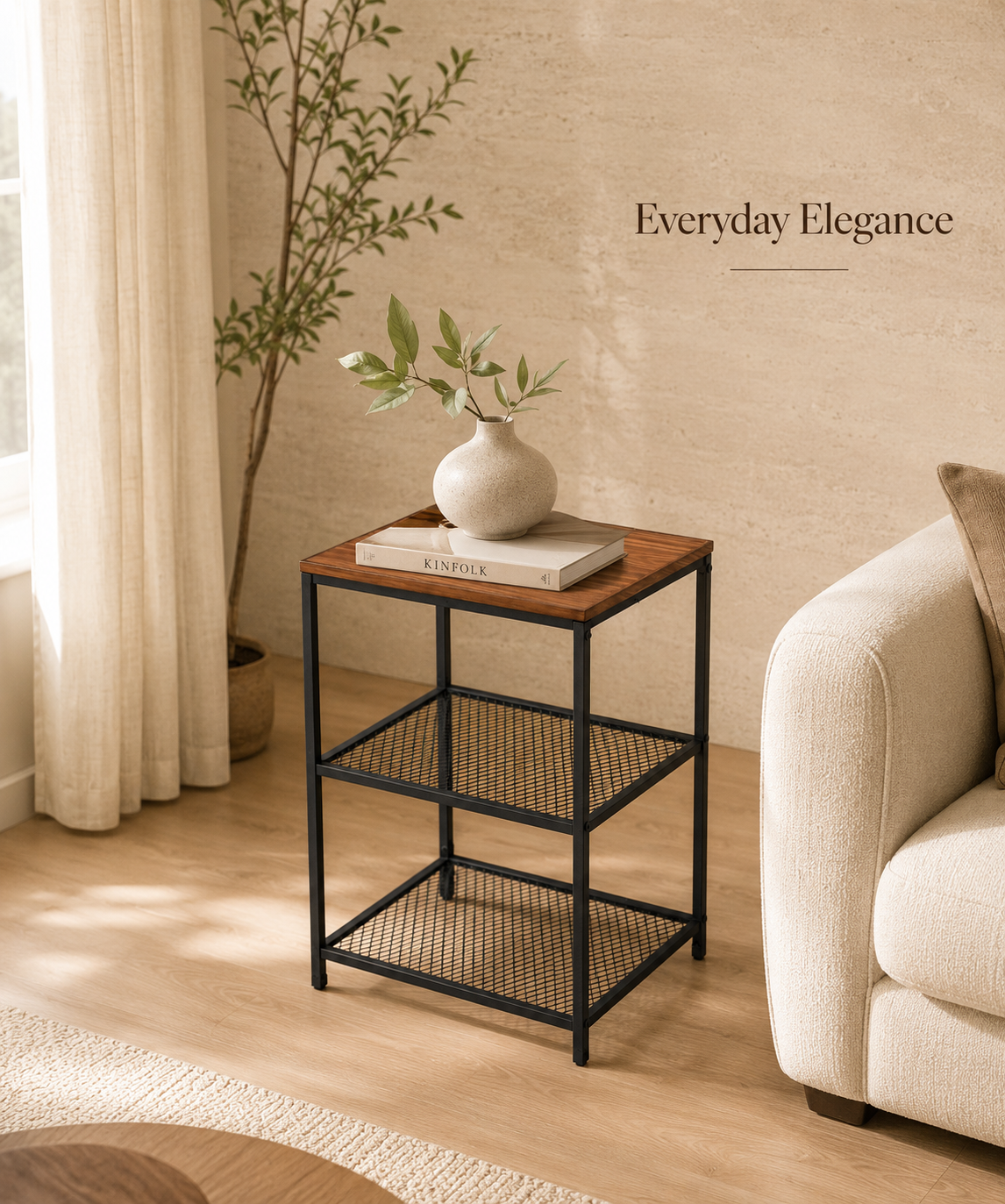 Modern Side Table with Metal Frame –  Table for Living Room & Bedroom