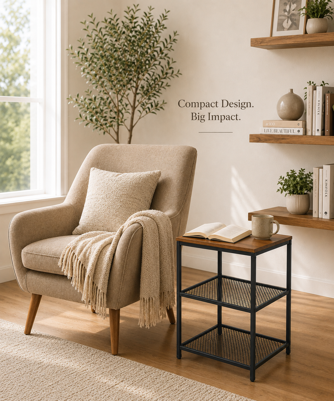 Modern Side Table with Metal Frame –  Table for Living Room & Bedroom