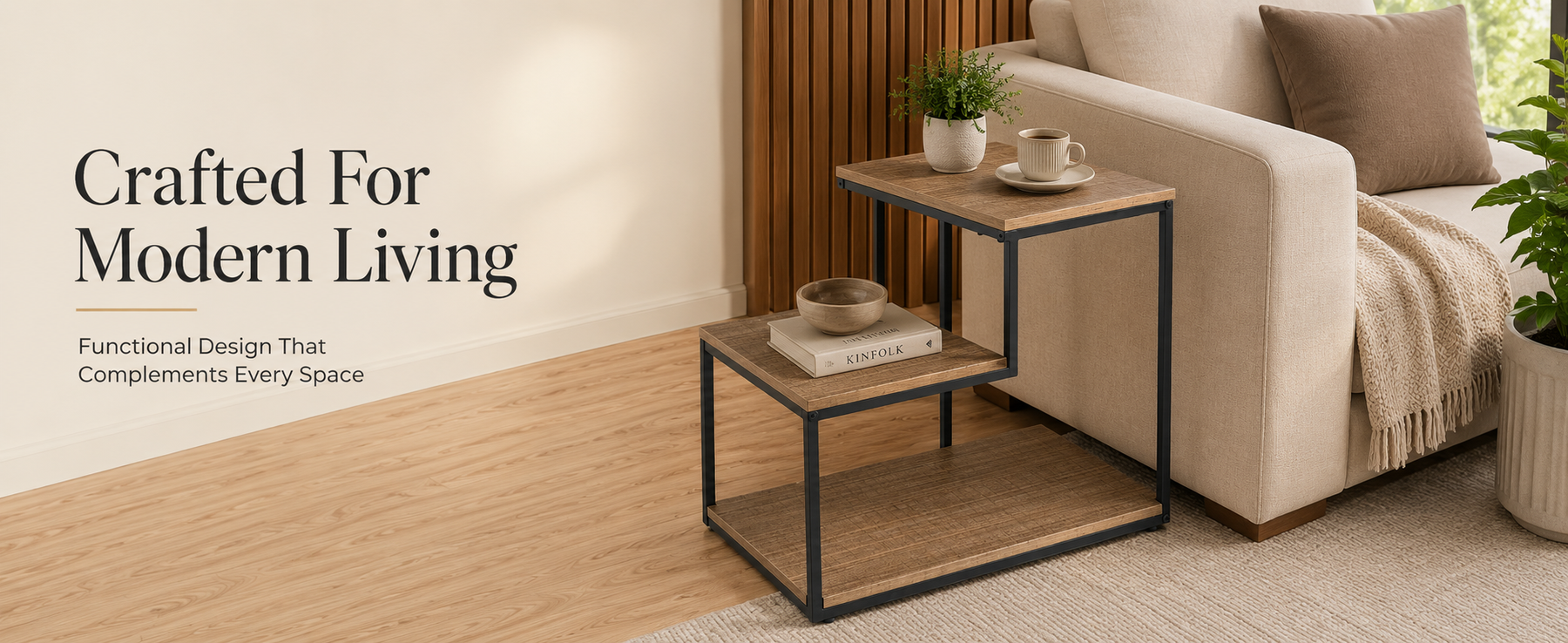 2-Tier Side Table with Storage Shelf – Table with Metal Frame