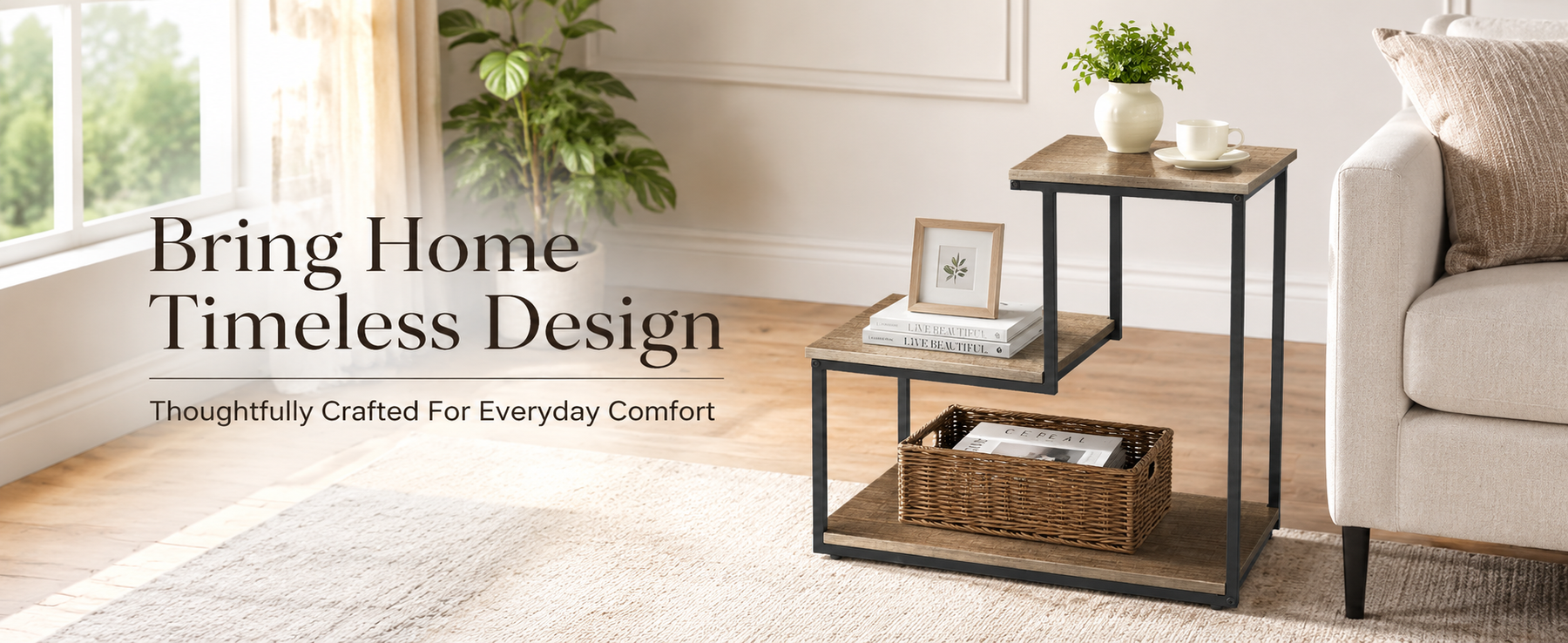 2-Tier Side Table with Storage Shelf – Table with Metal Frame