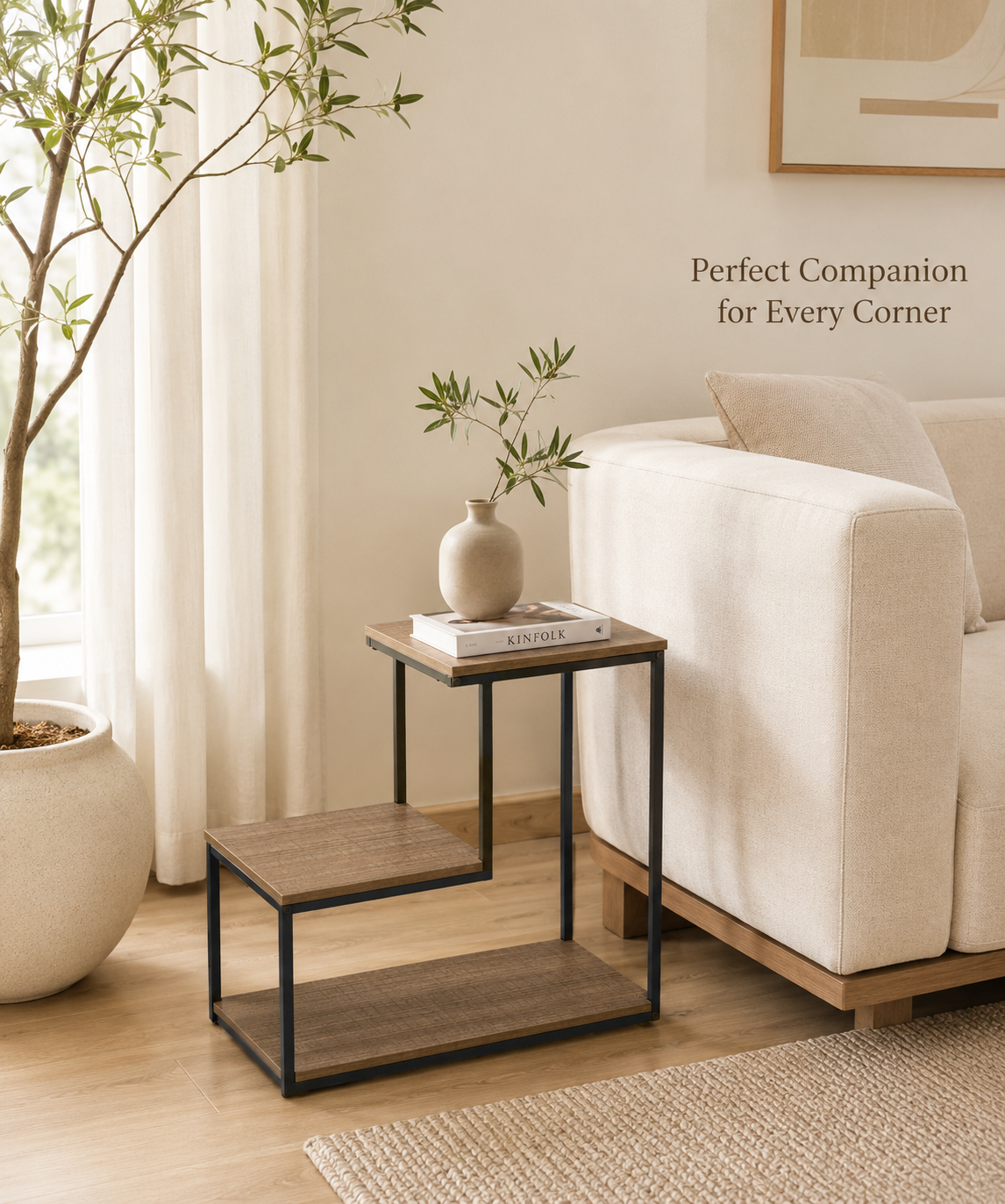 2-Tier Side Table with Storage Shelf – Table with Metal Frame