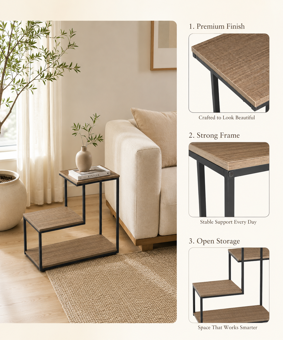 2-Tier Side Table with Storage Shelf – Table with Metal Frame