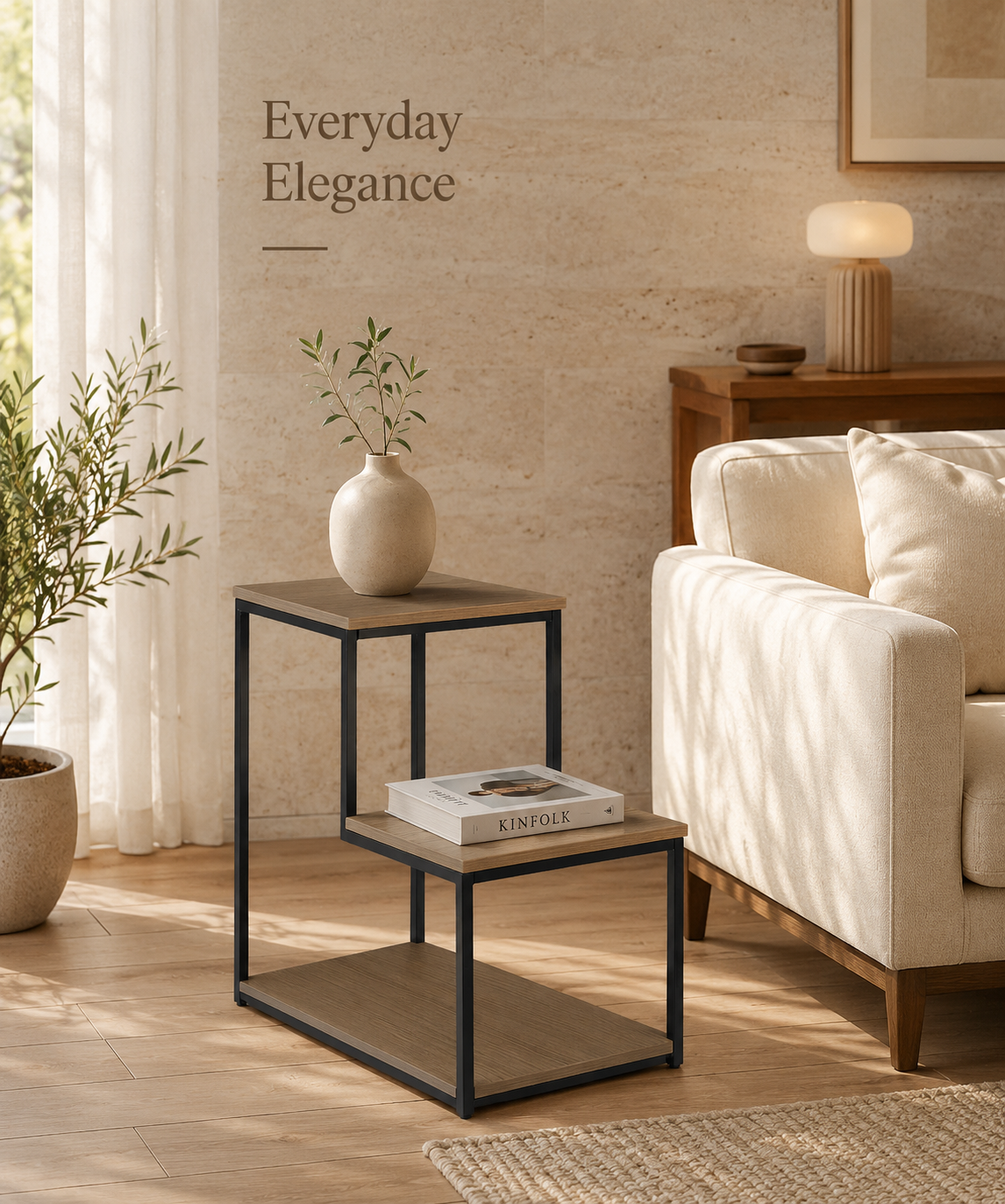 2-Tier Side Table with Storage Shelf – Table with Metal Frame