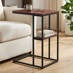 C-Shaped Side Table with Metal Frame – Sofa Laptop Table