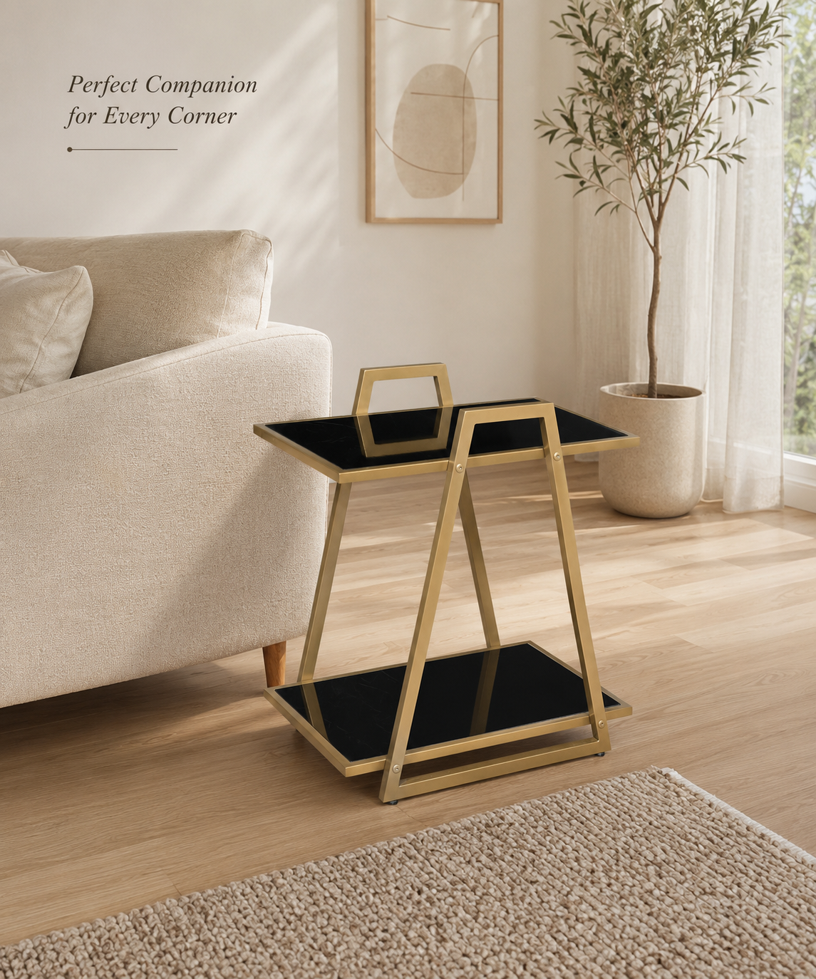Modern Side Table with Bottom Shelf –  Multipurpose End Table