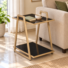 Modern Side Table with Bottom Shelf –  Multipurpose End Table
