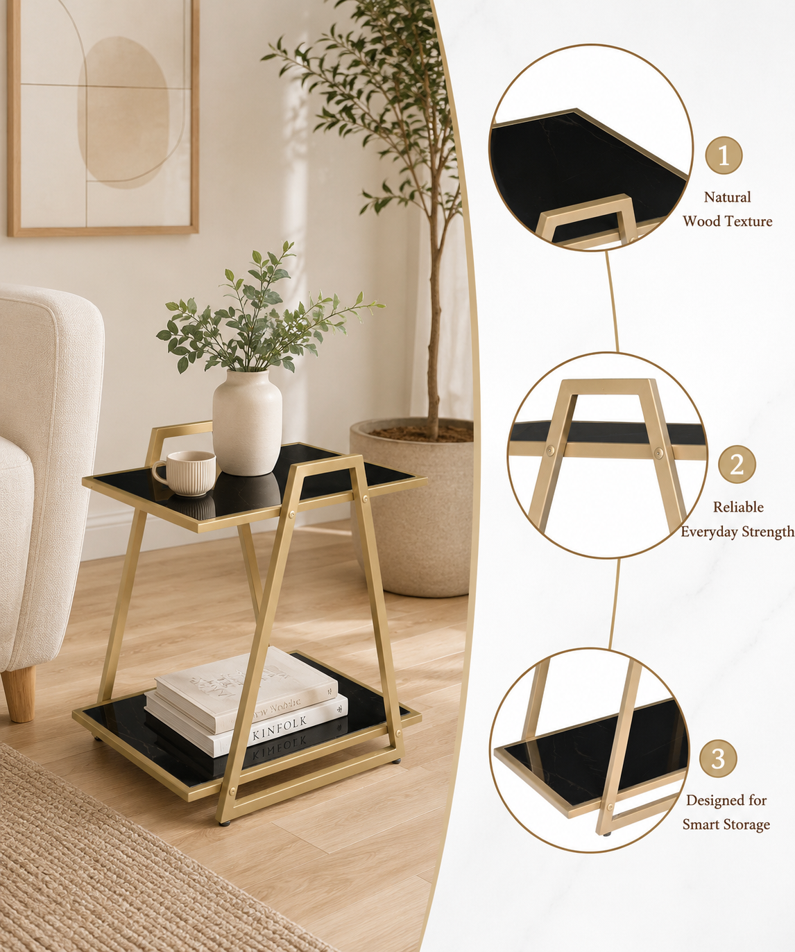 Modern Side Table with Bottom Shelf –  Multipurpose End Table