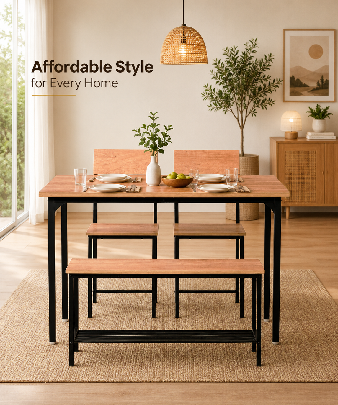 Compact Dining Table Set with Bench and Chairs – Dining Set