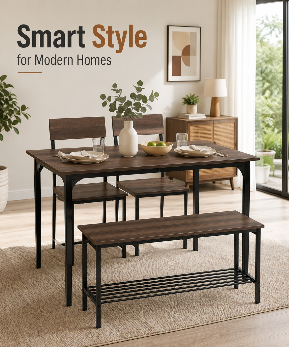 Compact Dining Table Set with Bench and Chairs – Dining Set