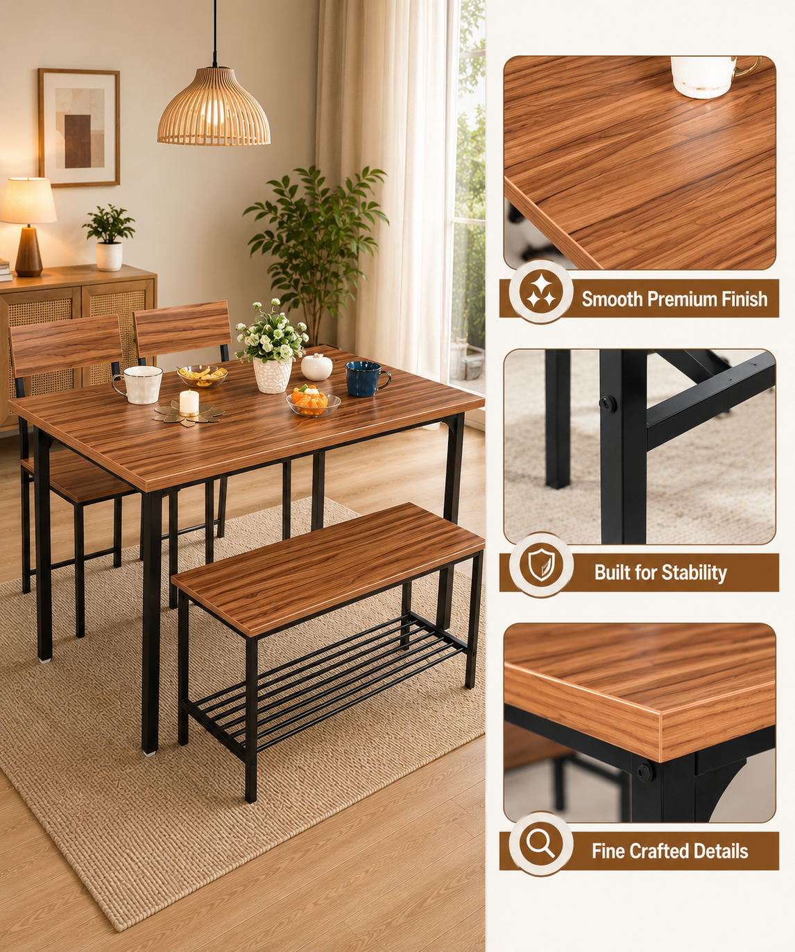Compact Dining Table Set with Bench and Chairs – Dining Set